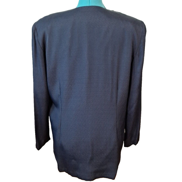 Vintage 90s Black Rayon Beaded Collarless Jacket Blazer Goth Women Size 12 Large - Picture 4 of 8